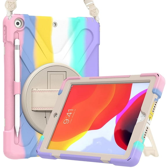 Étui pour iPad 10,2 2021 iPad 9e/2020 iPad 8e/2019 iPad 7e Génération, Étui de Protection Robuste et Résistant Antichoc Rotatif avec Béquille pour iPad 10,2 Pouces 9e/8e/7e Gén. - Rose Coloré