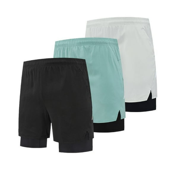 FRSASU Mens 2 in 1 Running Shorts Gym Workout Quick Dry Athletic Training Liner Ligheweight with Zipper Pocket White