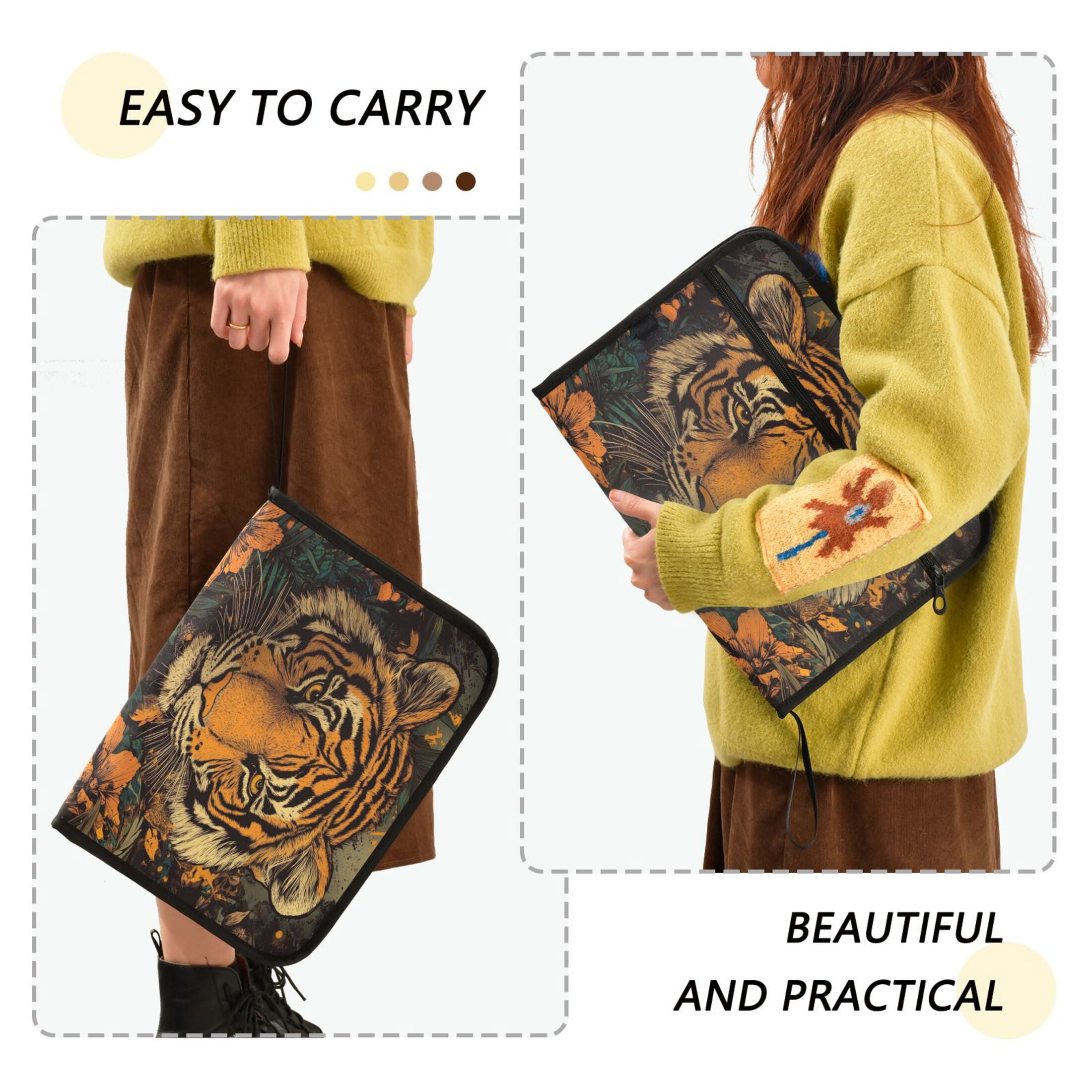 WOBOGO Wildflower Tiger Pattern Expanding File Folder Letter Size Accordion Filing Organizer 13 Pocket Separate Organ Pocket