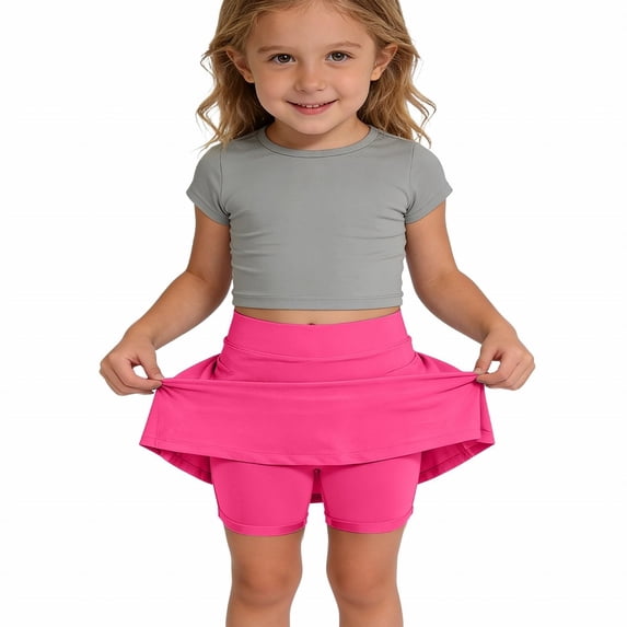 Girls Athletic Skort with Built-in Shorts, Stretch Tennis Skirt with Pockets for Ages 4-12,Hot Pink,120