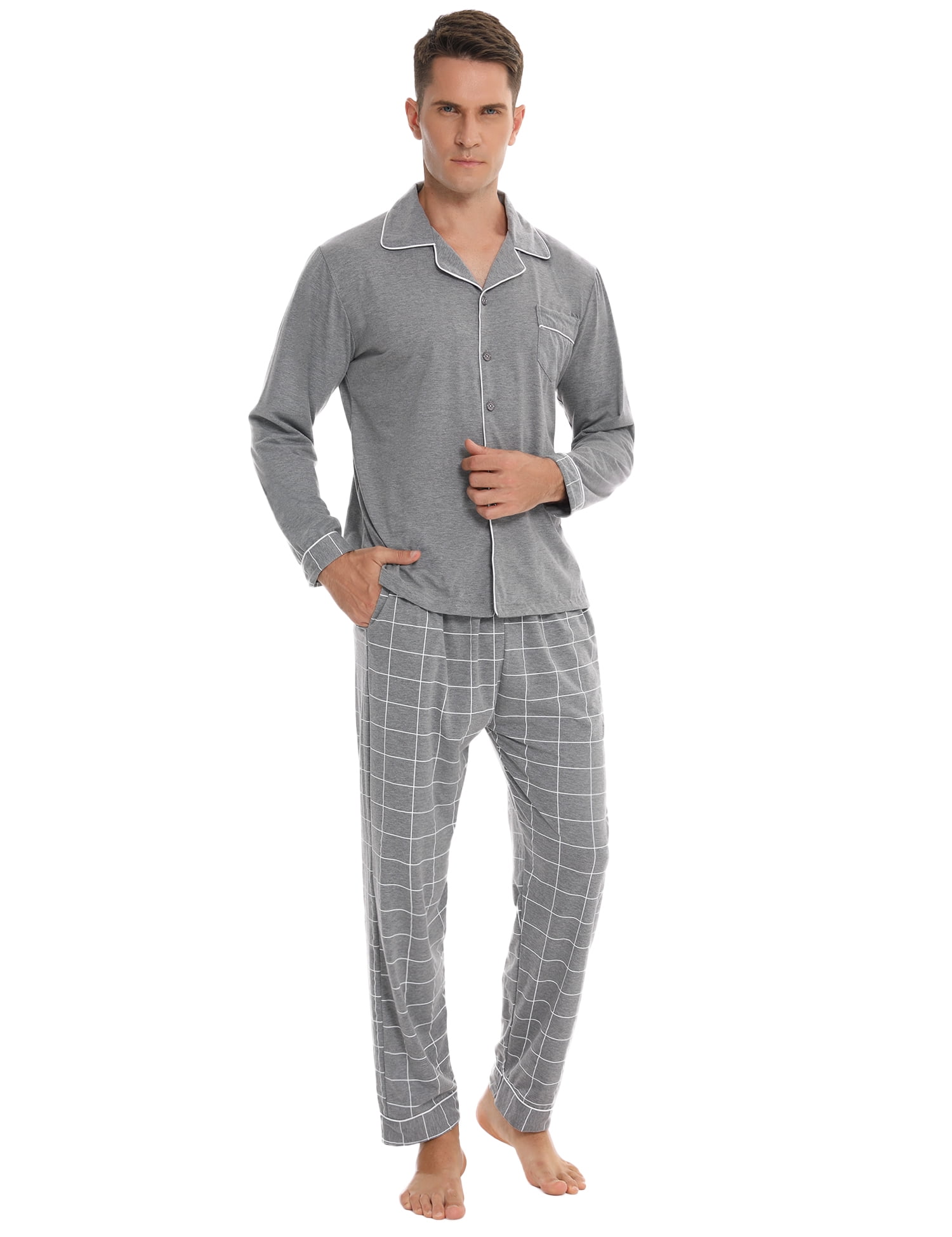 Purcoar Mens Pajamas Sets Long Sleeve Pajamas for Men Button Up Pjs