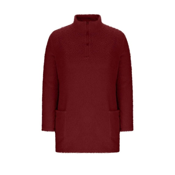 Kovlvoll Women's Sweatshirts Fall Winter Sherpa Fuzzy Fleece Warm Half Zipper Long Sleeve Tops Casual Homewear Top with Pockets