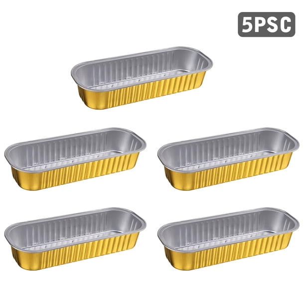 Caja De Lata De Freidora De Aire Freidora de aire desechable, bandeja de lata, papel de aluminio, caja de lata para hornear, bandeja para barbacoa (oro, 5 uds.) Ehuebsd Libre de BPA