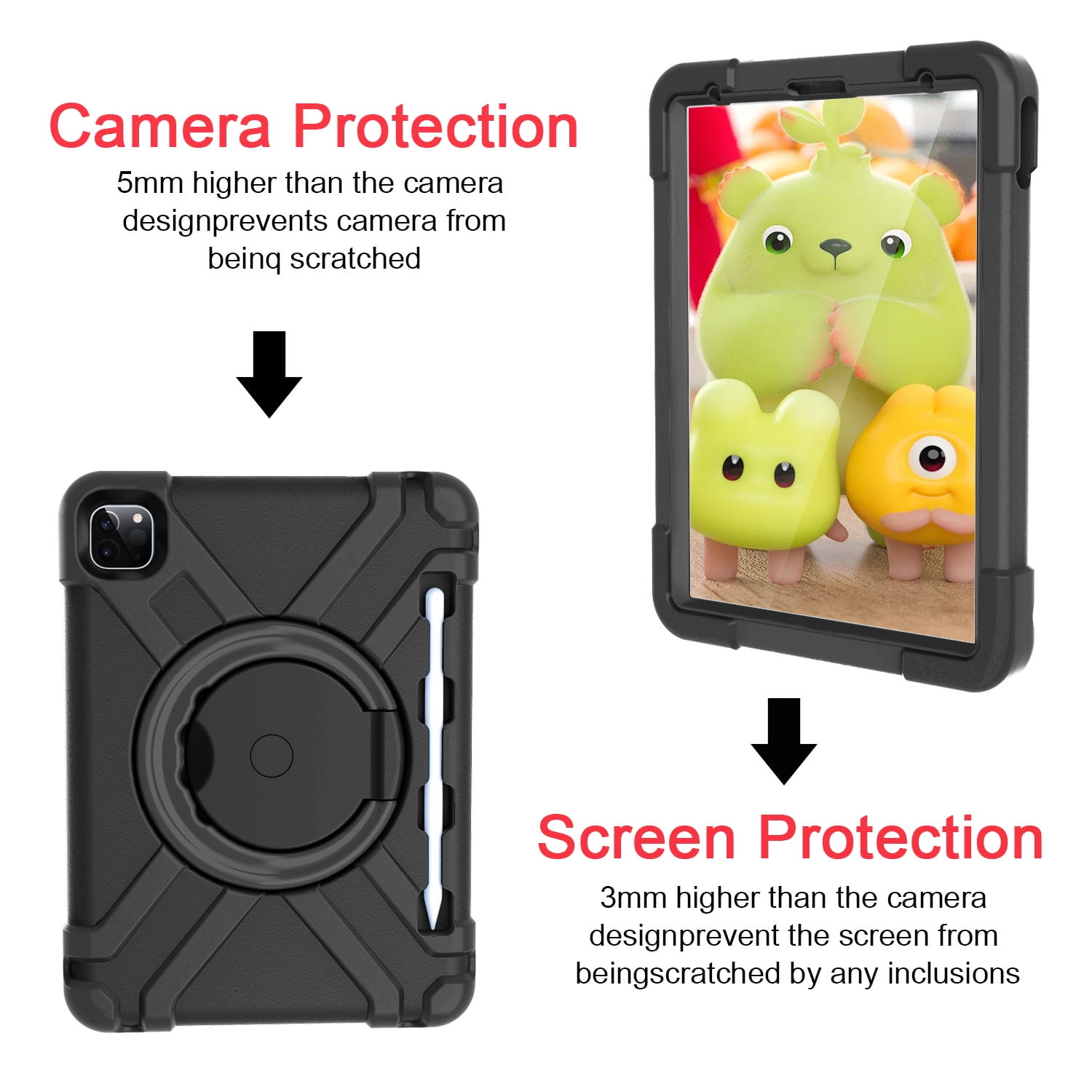 iPad Pro 11 2020 Case with Pencil Holder, Allytech Kids Friendly Case 360 Rotating Kickstand Heavy Duty Protective Shockproof Case Cover for Apple iPad Pro 11 2nd Generation 2020, Black