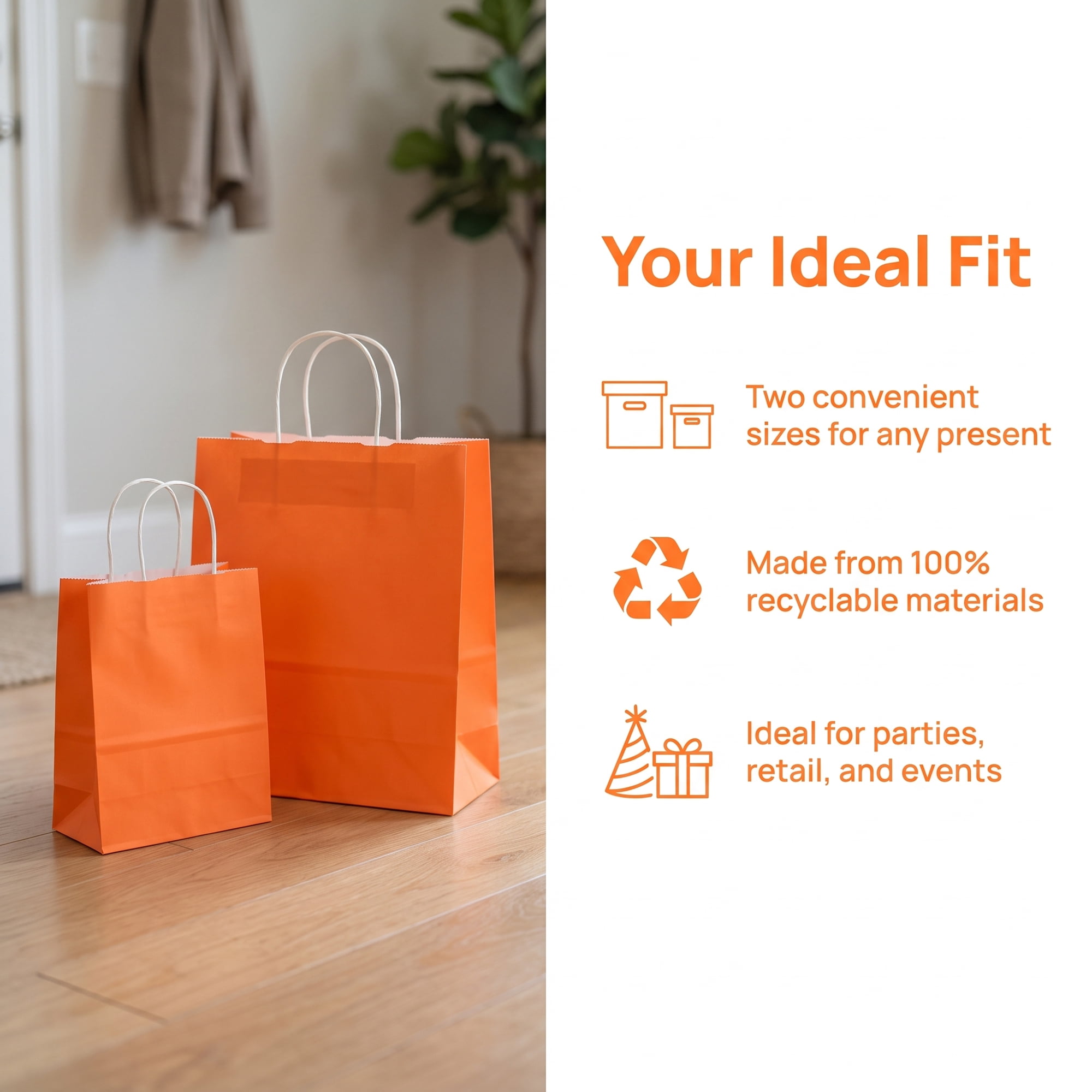 Unique Bargains 10Pcs Heavyweight Premium Gift Bags with Handles Orange 5.9" x 3.1" x 8.3"
