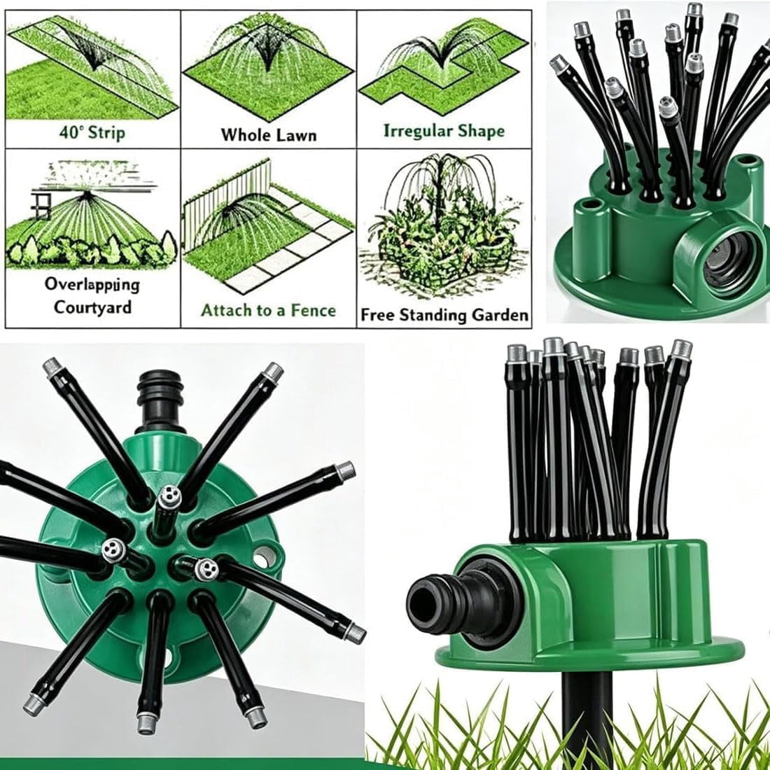 360° Degree Multi-Directional Lawn Sprinkler, Adjustable Garden Irrigation Sprinkler with 12 Flexible Spray Nozzles and Rotating Multi-Arm Head for Yard, Grass, Flower Beds and Roof Cooling (3PC)