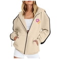 thumbnail image 3 of UngA Womens Zip Up Hoodies Long Sleeve Fall Lightweight Hooded Sweatshirt Oversized Fleece Jacket With Pockets Beige,S, 3 of 5