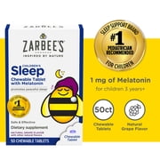 Zarbee’s Kids Sleep Kids Melatonin Chewable Tablets, Natural Grape Flavor, 50 Count