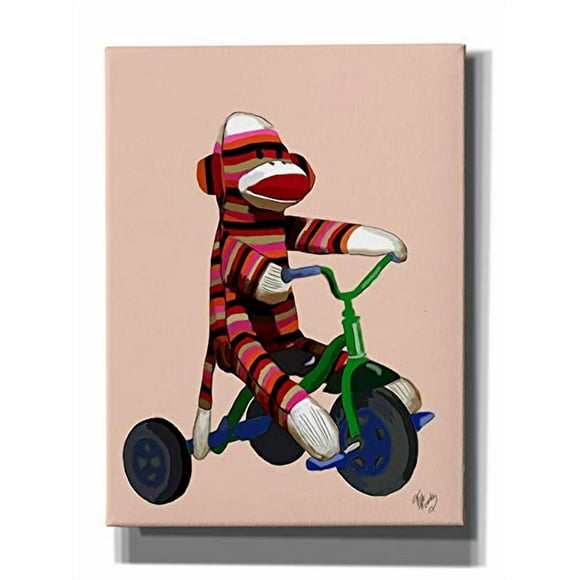 Epic Graffiti Chaussette Singe Tricycle Giclee Toile Wall Art, 12" x 16", Rose
