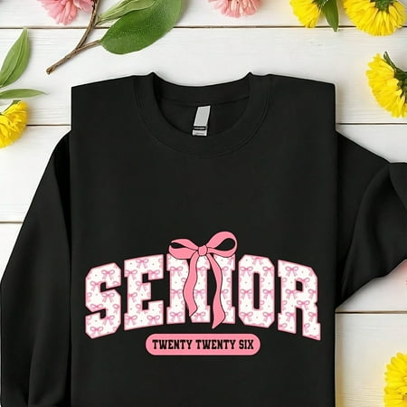 Pink Coquette B1Ow Senior 2026 Swea, Cl Of 2026 Crew Neck, Gir1ly Graduation Party Gift, Senior Era Sweater, Graduate Sweas, BS4300