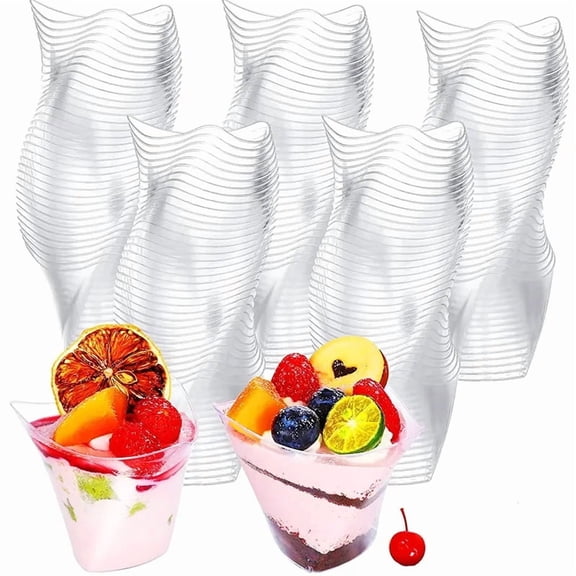 20PCS 100ML Disposable Plastic Dessert Cups, Transparent Party Tableware for Birthday and Christmas Celebrations at Home