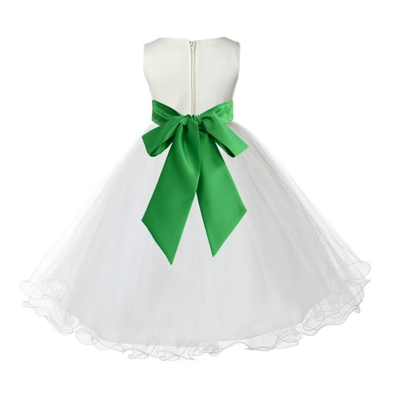 Ekidsbridal Satin Ivory Lime Tulle Rattail Edge Flower Girl Dresses for Communion Baptism Christening Gown Wedding Pageant 829S 8
