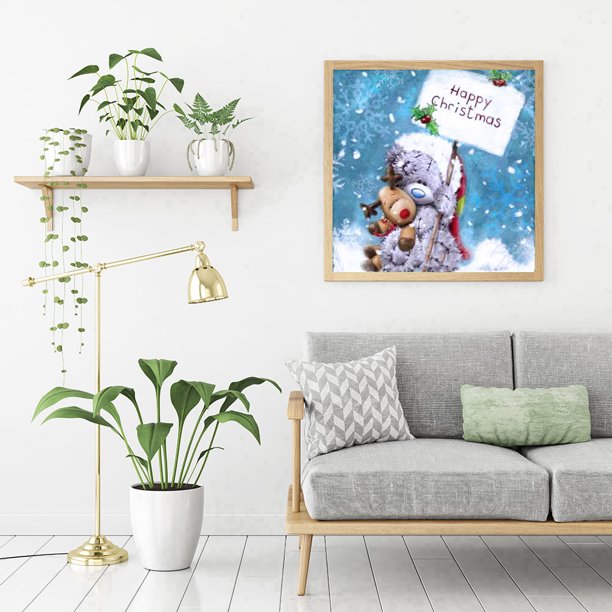 Cuadros Decorativos Kit de arte de dibujos animados DIY 5D de pintura de diamante de taladro redondo completo de oso feliz (A2006) Ehuebsd embutido en tela