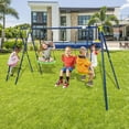 thumbnail image 2 of Gymax Swing Set for Backyard w/ 2 Height Adjustable Swings Glider Basketball Hoop Green & Blue, 2 of 10