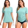 thumbnail image 2 of WAYUTE T Shirts for Women Short Sleeve Rash Guard Round Neck Side Drawstring Ruched Swim Shirt Sun Protection Sporty Top Solid Color Tshirt Casual Outdoor,Mint Green,XL, 2 of 4
