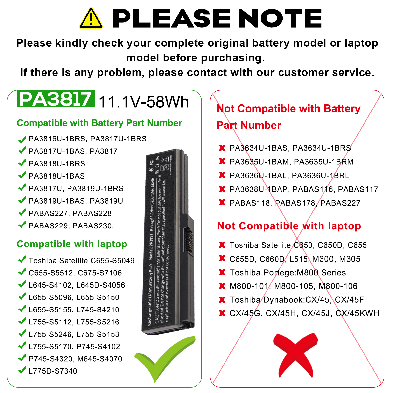 Toshiba PA3817U-1BRS Laptop Battery – 6-Cell, 4400mAh, 10.8V, Fits Satellite C655 C650 L750 L675, Open Box