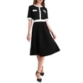 thumbnail image 2 of Vestido de manga corta plisado para mujer, tendencia 2025, color de contraste, vestido midi A-line casual de trabajo XL negro, 2 of 5