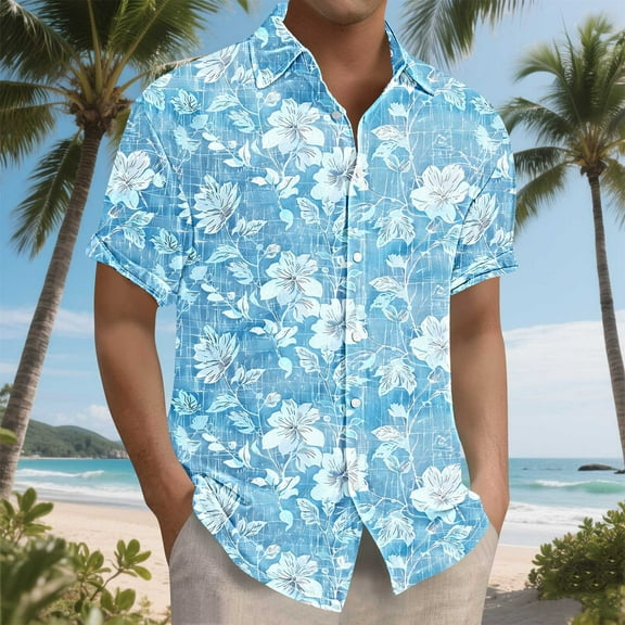 Cllios Hawaiian Shirt for Men Big and Tall Floral Print Aloha Tops Comfy Cuban Collared Short Sleeve T-shirts Casual Button Down Bowling Shirts S-5XL