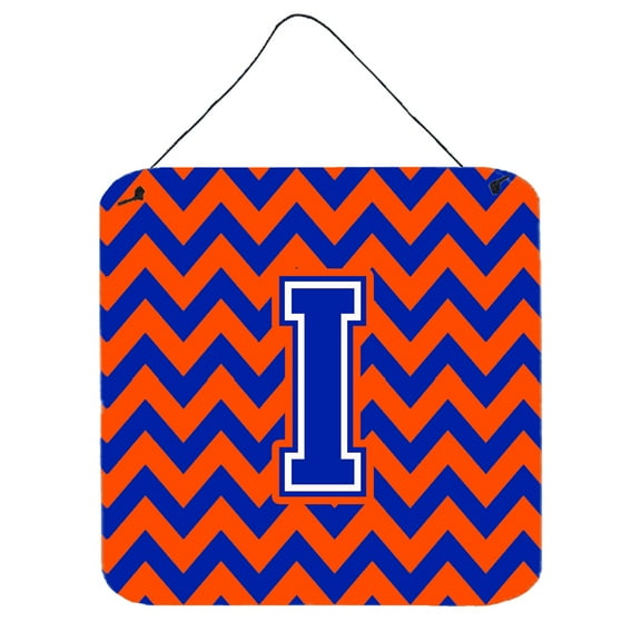 Letter I Chevron Orange and Blue Wall or Door Hanging Prints