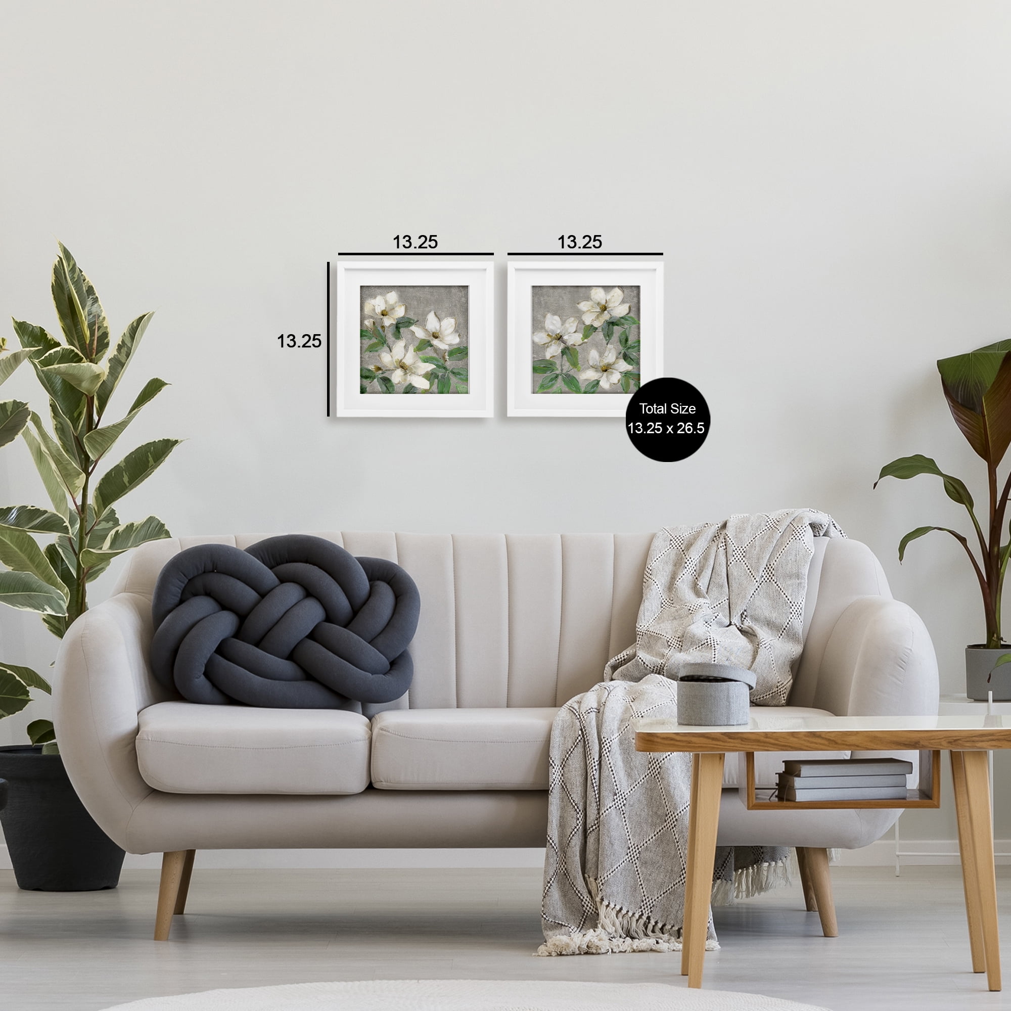 Stupell Industries Blooming Ivory Magnolias 2 Piece White Framed Print Under Glass Set, design by Sally Swatland