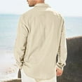thumbnail image 4 of Sopiago Button Down Shirts for Men Dress Shirts Tops Mens Linen Long Sleeve Shirt Casual Work Shirt for Men Beige,3XL, 4 of 6