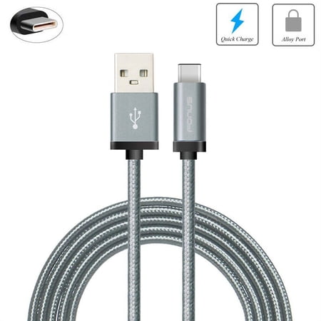 Premium 6ft Long Gray Braided Type-C Cable Rapid Charge USB Wire Sync USB-C Power Cord Compatible With Motorola Moto Z2 Force price history on PriceWatchPro