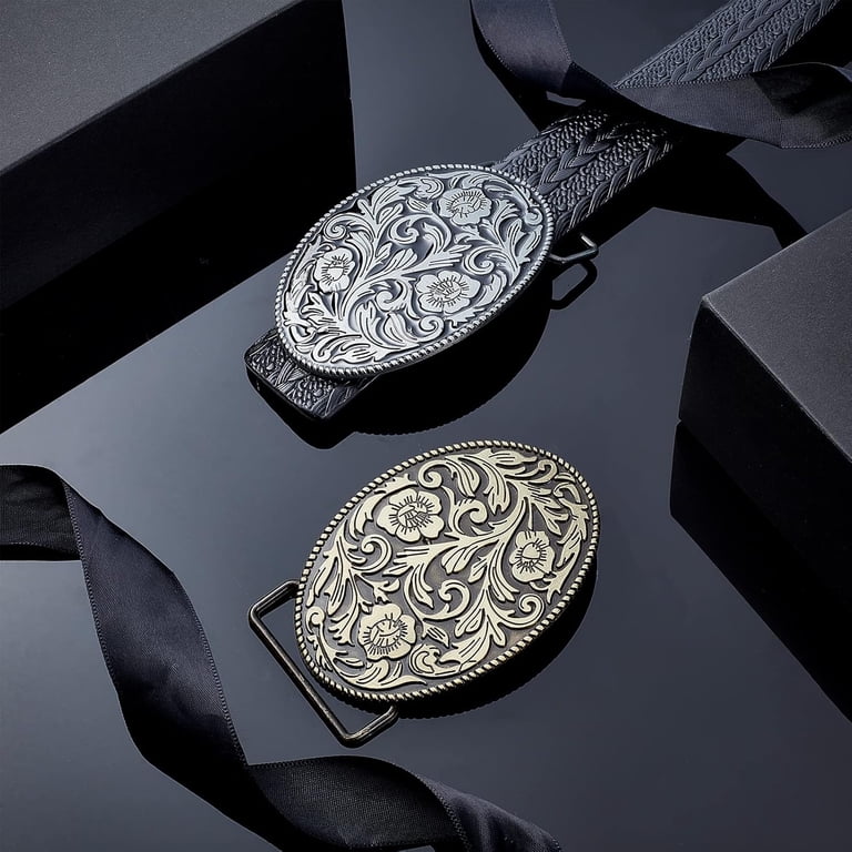 2 Colors Western Cowboy Belt Buckles Floral Engraved Leather  display picture 1