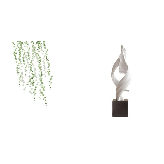 Elegante Conjunto De Arte De Pared Con Enredaderas Verdes Y Esculturas Abstractas De Resina Decorativas Para Dormitorio, Baño, Oficina Y Mesa De Centro.