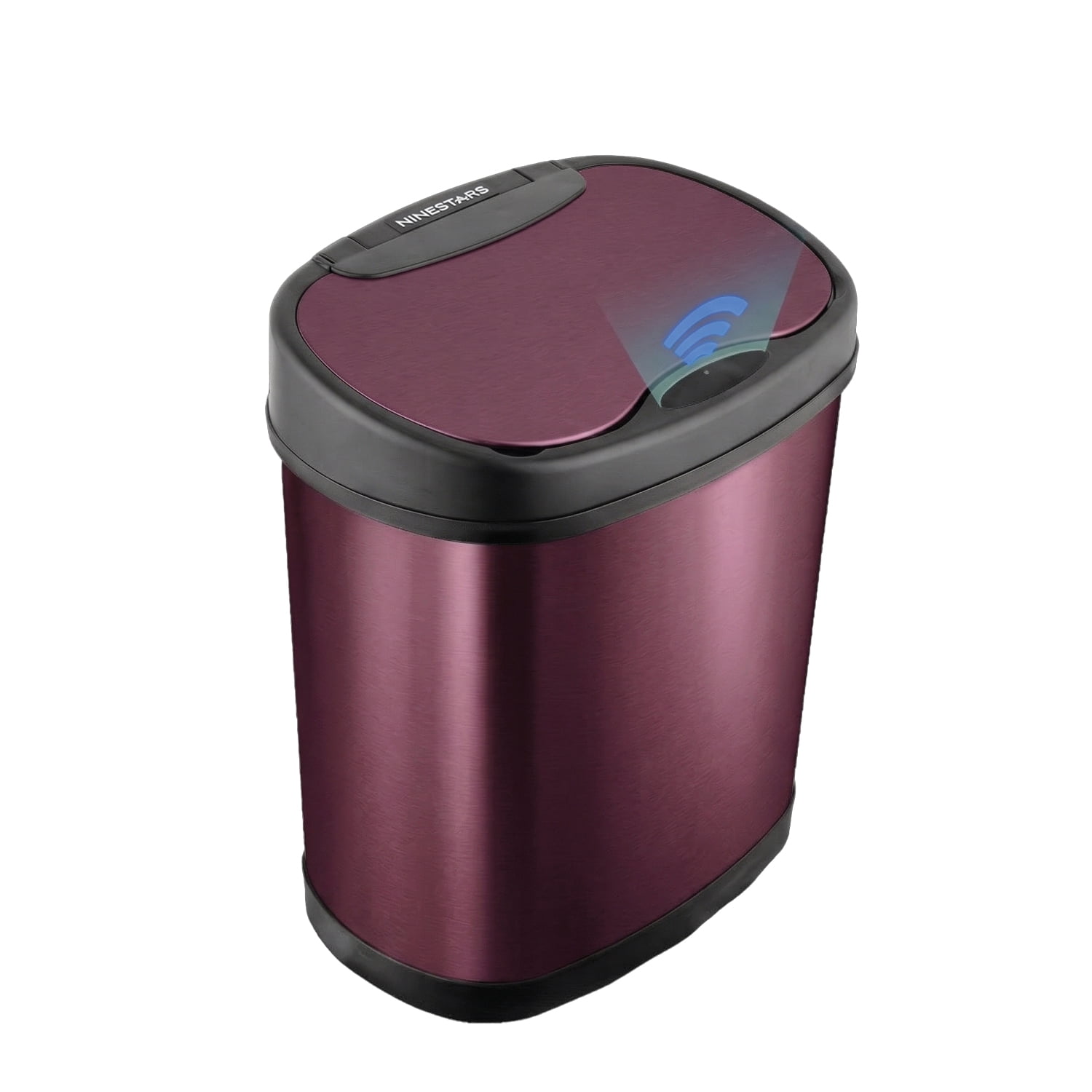Nine Stars Automatic Bathroom Trash Can, 3.2 Gallon Stainless Steel, Motion Sensor Hands-Free Soft-Close Lid Garbage Bin, Burgundy