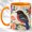 Orange, variant on Folk Perched Bird Coffee Mug, Floral Bird Mug, Ceramic 11 oz