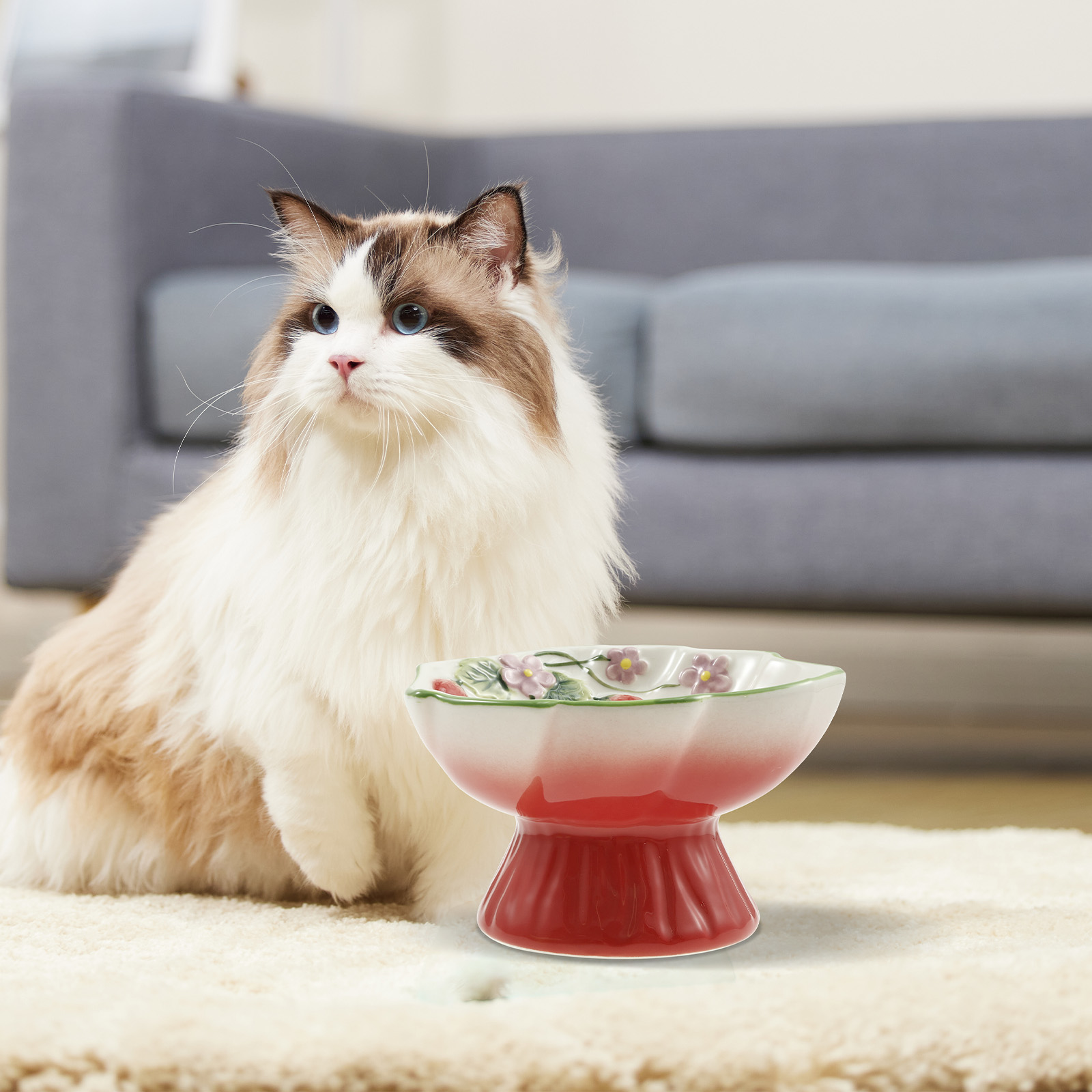 Threns Ceramic Slow Feeder Cat Bowl Elevated Small Cat Food Bowl Wide Mouth Small Dog Slow Feeder Control Eating Speed for Dog Pet