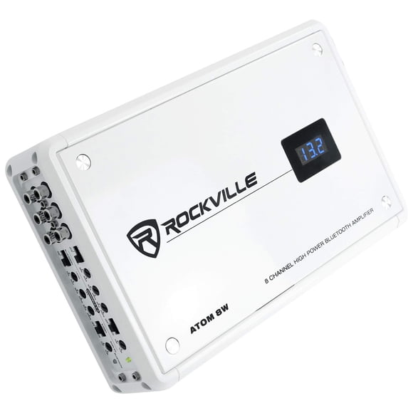Rockville ATOM 8W 3500W 8-Channel Marine/Boat Amplifier with Bluetooth, White, IPX6, Class D, Includes Remote, Advanced DSP, Compact Design - Perfect for Boats, Marine Sound Systems