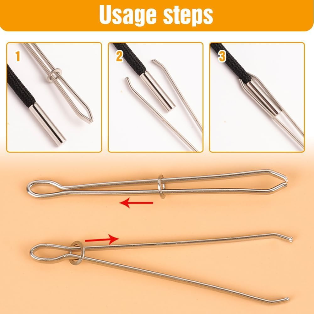 DIY Rope Threader Clip, 2025 New Sewing Clips Drawstring Threader Tool Set, Sewing Loop Turner Hooks Metal Easy Pull with Tweezer Sewing Tool for Hoodies, Shorts, Pants (A*2PCS+B*2PCS)