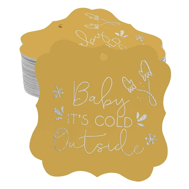 Inkdotpot Real Silver Foil Baby It's Cold Outside Baby Shower Tags Favor Bracket Shape Hang Pack Of 100 Paper Tags