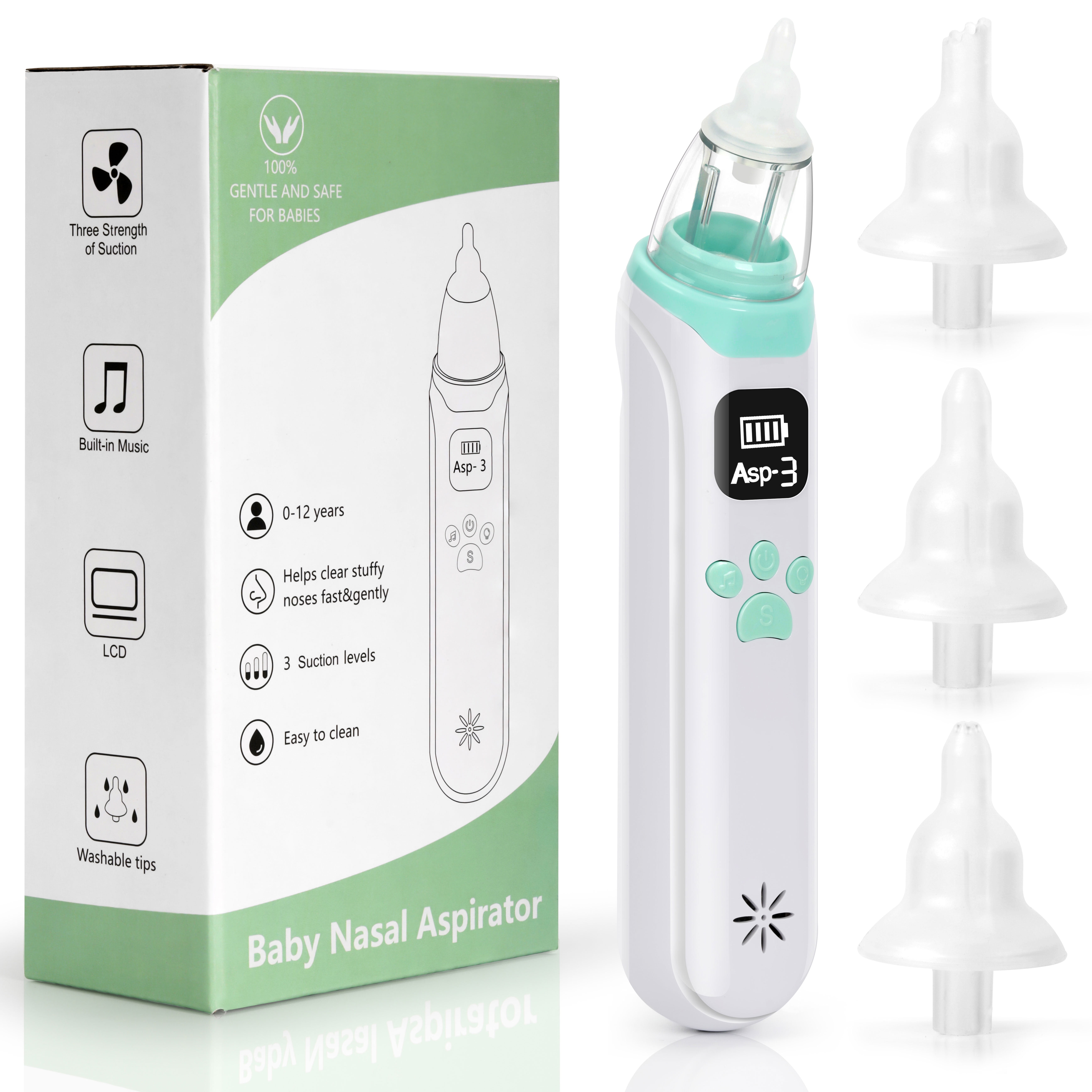 Rechargeable Nasal Aspirator for Baby, Electric Nose Sucker for Infants ,Automatic Nose Cleaner for Toddler,with Music & Colorful Lights,3 Strength Suction Levels