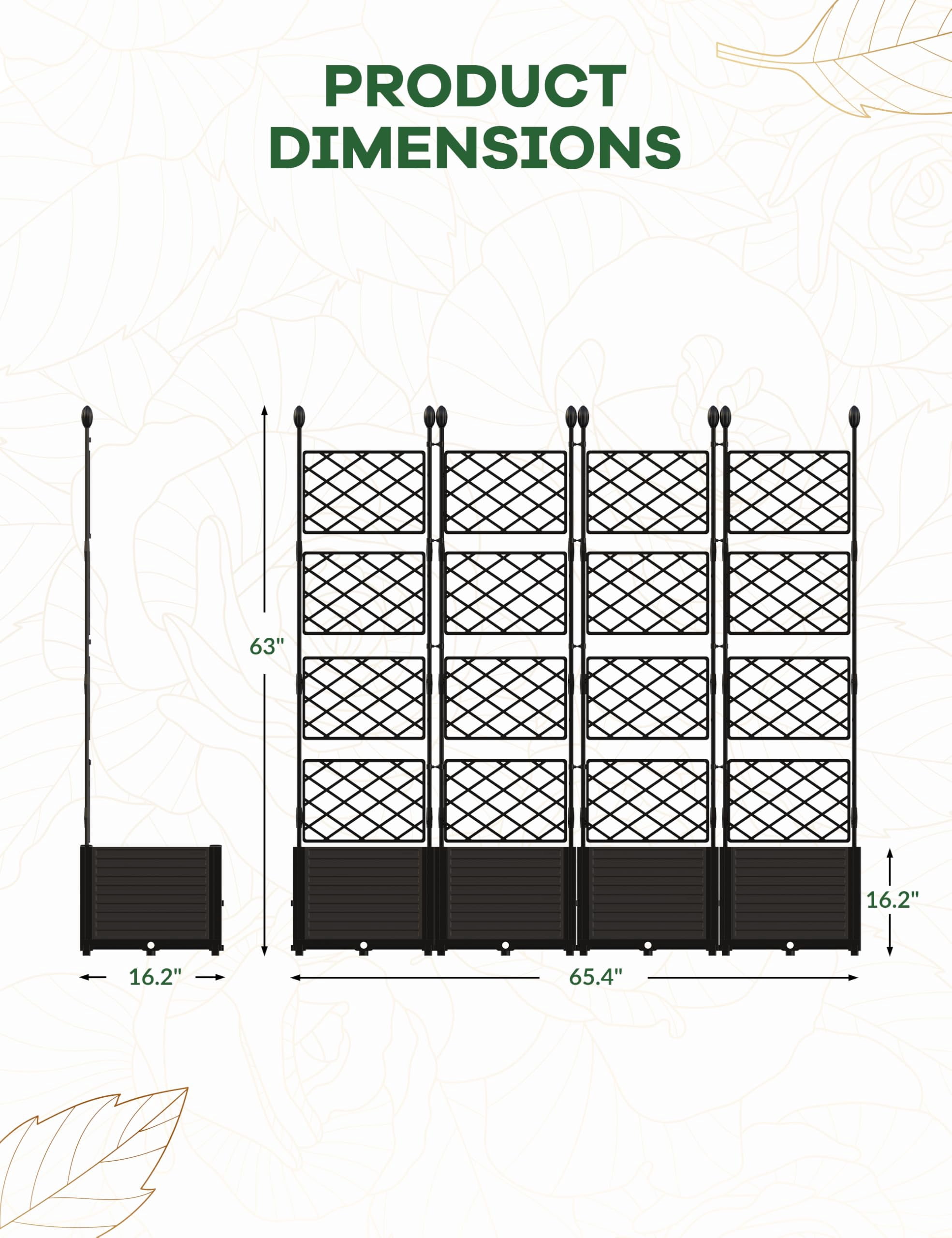 Goldensoil 4-Pack Raised Garden Bed with Trellis,Outdoor Plastic Planter Box for Climbing Plants