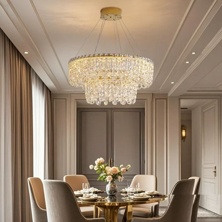 LUOLAX 24-inch luxury double-layer crystal chandelier, with LED modern living room chandelier, dining room bedroom lighting fixture