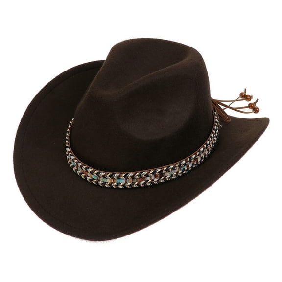 Cowboy Hat for Women and Men Western Felt Cowboy Cowgirl Hat Wide Brim Belt Retro Fedora Hats