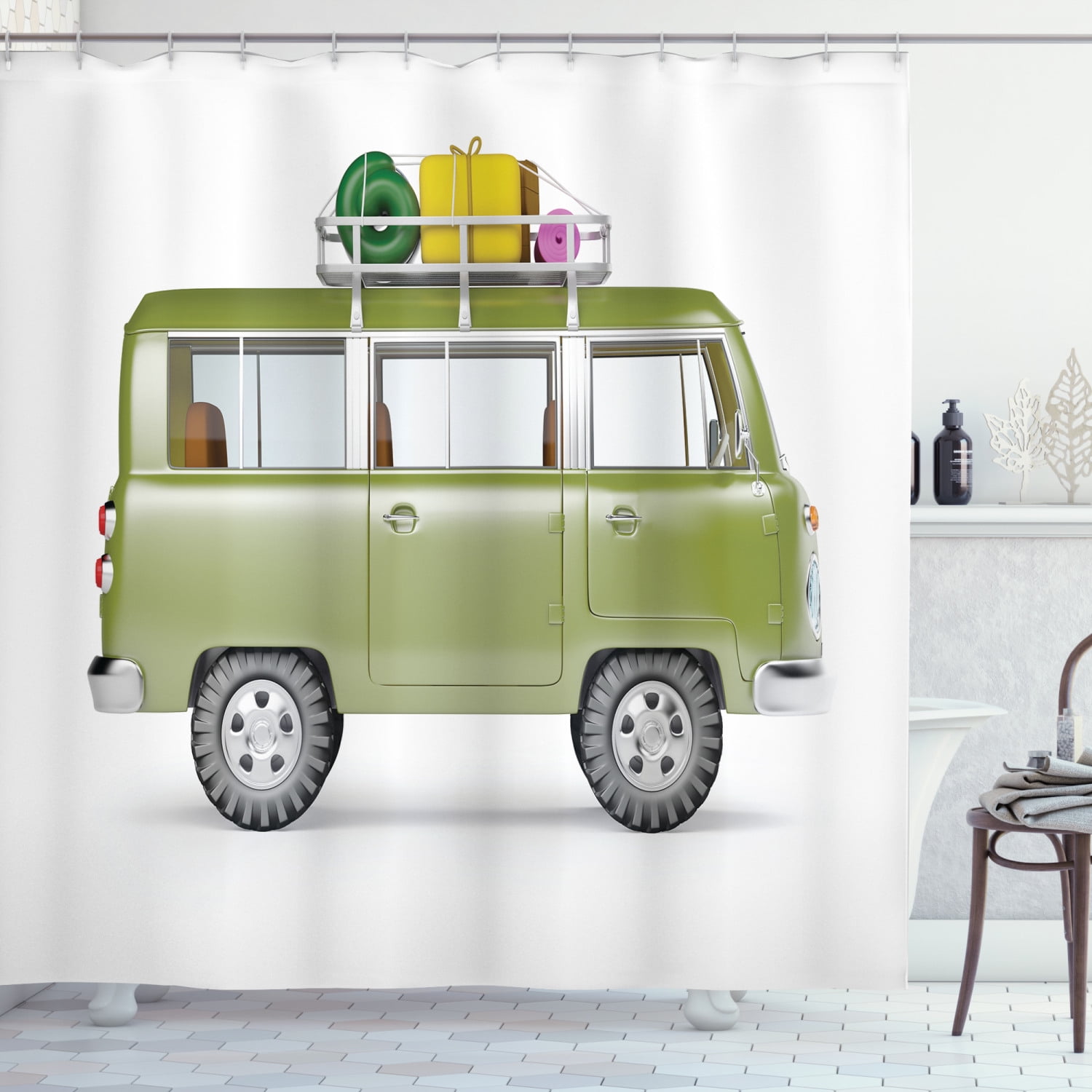 Happy Camper Shower Curtain, Safari Van Digital Design African Savannah