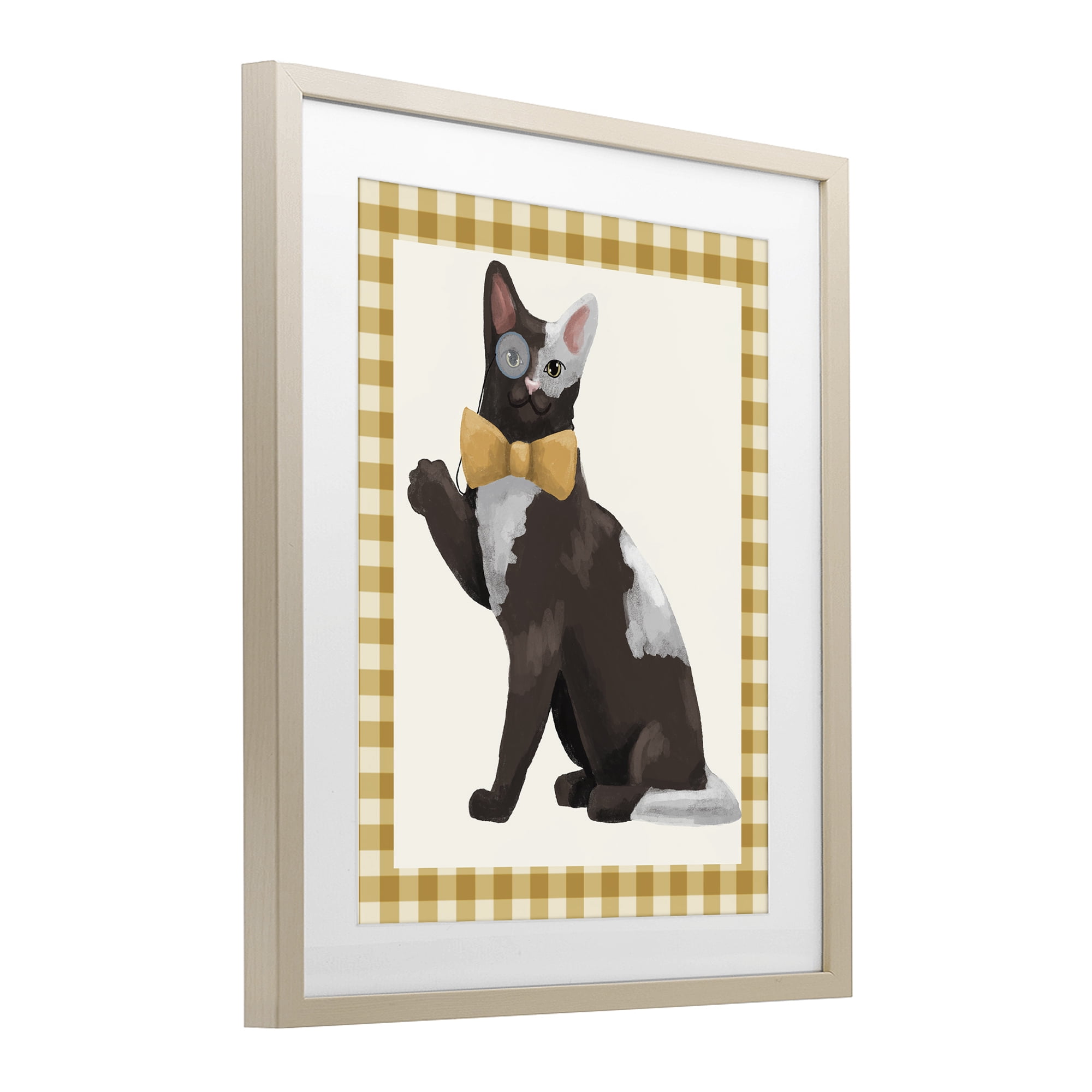 Stupell Industries Gentleman Cat with Bow Birch Framed Print Under Glass, design by Sadie Harper