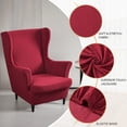 thumbnail image 6 of CJC Wingback Chair Slipcover, 2-Piece Stretch Wing Back Chair Cover with Cushion Cover, Armchair Covers Furniture Protector for Living Room Bedroom (Red), 6 of 10