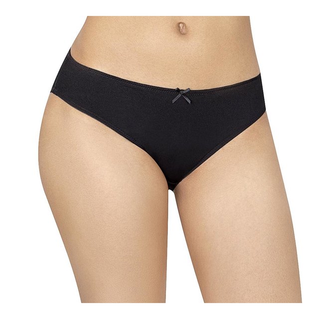 bikini vicky form 1717 Panty negro Vicky Form, vista frontal de talle medio con cintura lisa y pequeño lazo decorativo en el frente, corte clásico que realza la figura y costura posterior como detalle, fotografía sobre fondo neutro, ideal para lencería femenina.