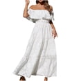 thumbnail image 1 of Birdeem Womens Sexy off Shoulder Solid High Slit Waist Ruched Bodycon Evening Party Short Sleeve Dresses, 1 of 10