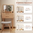 thumbnail image 4 of Muwuele Solid Wood Vanity Desk with Flip Top Mirror, Small Makeup Vanity with Stool, Brightness Adjustable Lights, Compact Dressing Table for Bedroom, Living Room, Natural, 4 of 12