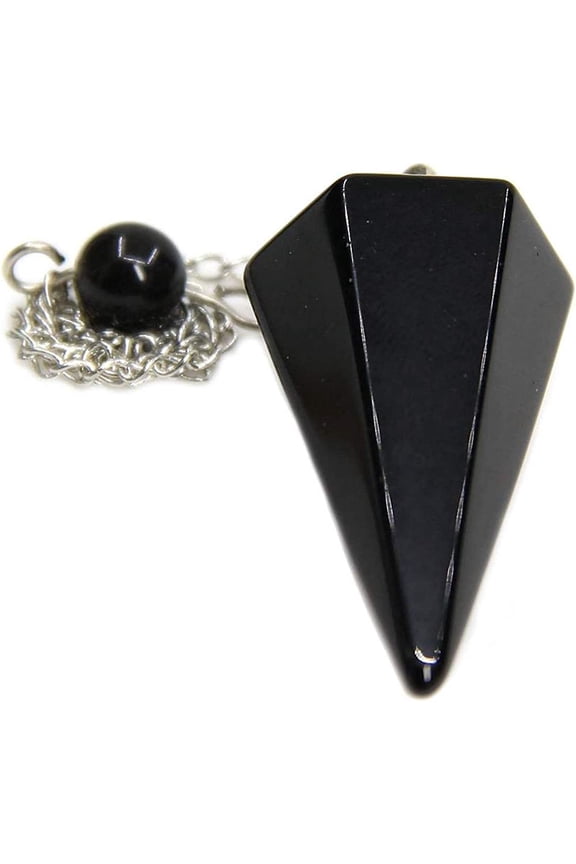 Natural Gemstone Crystal Black Agate Hexagonal Pointed Reiki Chakra Pendant Pendulum