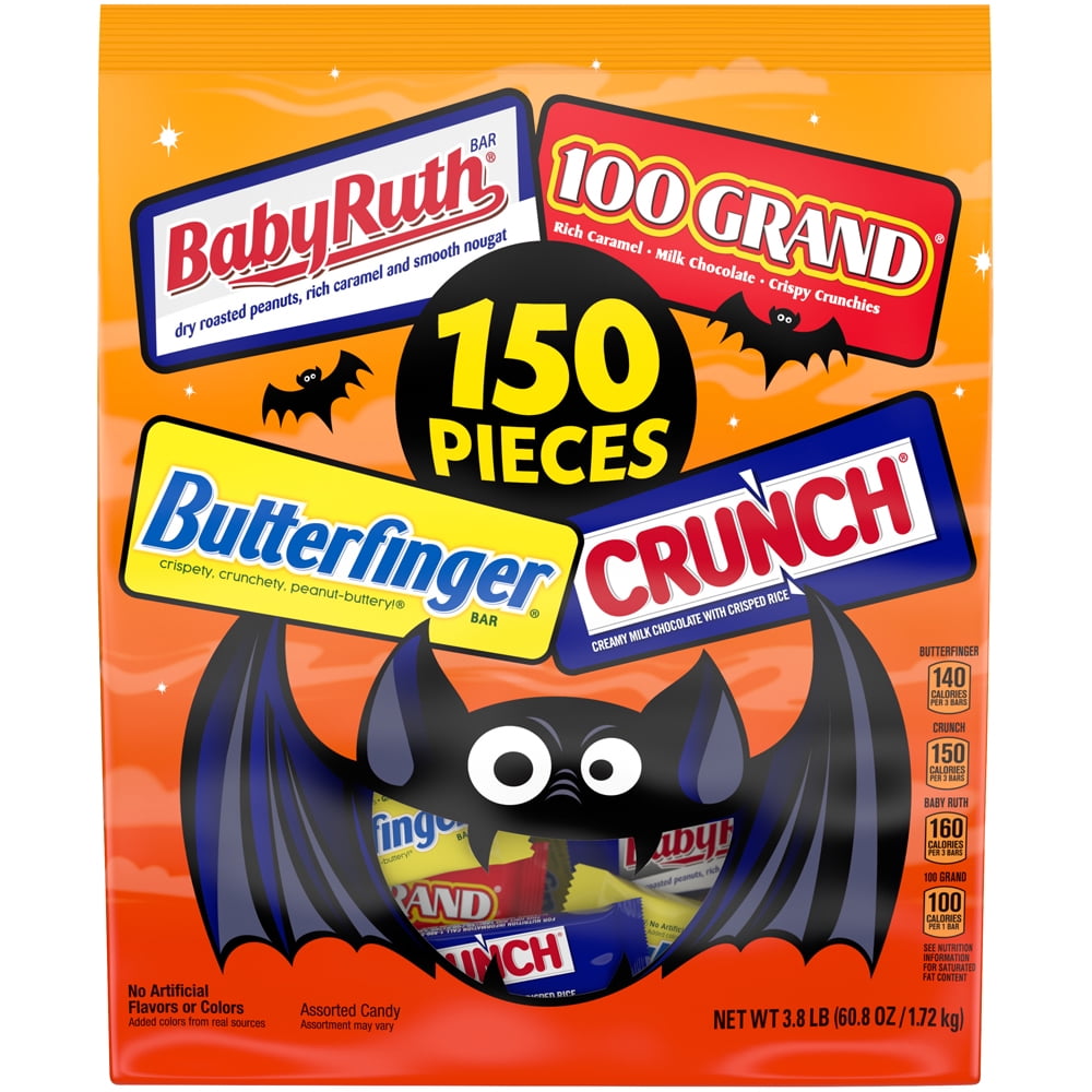 Butterfinger, 100 Grand, Crunch, and Baby Ruth Assorted Halloween Fun Size Chocolate Candy , 60.8 oz., 150 cnt