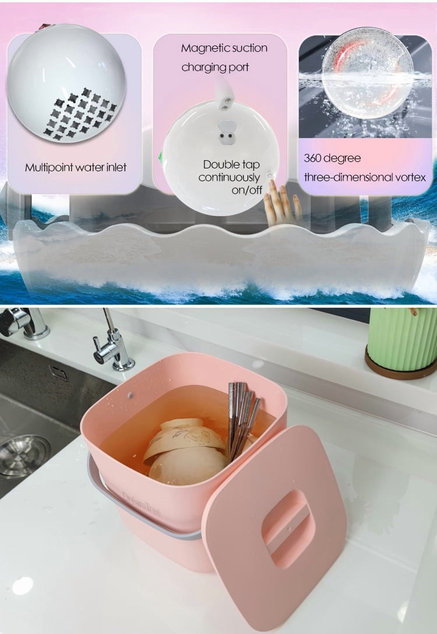 Portable Ultrasonic Dishwasher, Mini Countertop Dishwashing Machine for Sinks, A Compact and Water-Saving Solution for Apartments, RVs, and Camping