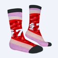 thumbnail image 2 of Unisex Trendy Socks (2 Pairs) - Vibrant Red Bean Pattern with Pink - Purple Gradient & Black Soles Perfect for All Seasons, 2 of 5