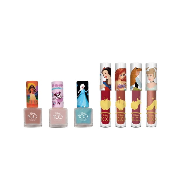 Disney Set de 3 esmaltes Artistas Mix de Personajes con set de 4 labiales Princesas Clásicas