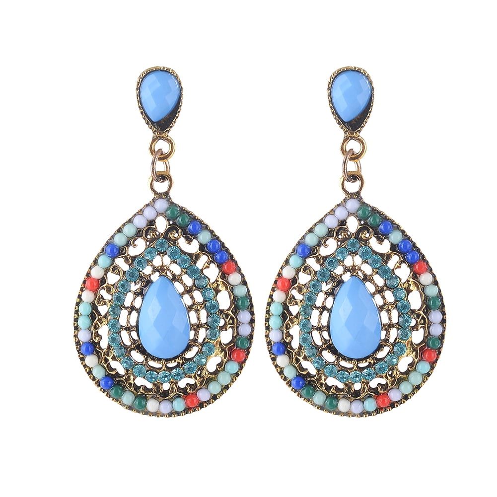 5 Pair/Set Boho Water Drop Crystal Rhinestone Stud Earrings Women Party Jewelry 